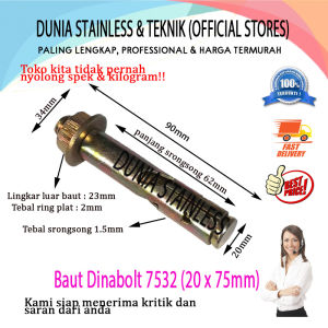 Baut Dinabolt 20x75 aksesories stainless steel interior alat alat teknik bangunan bengkel las.