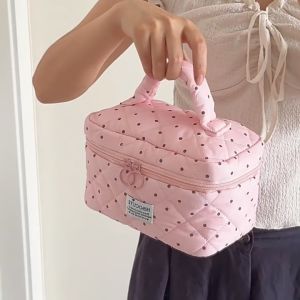 Korean Polka Dot Makeup Bag Handheld Large Capacity Cosmetic Toiletry Organizer Travel Case