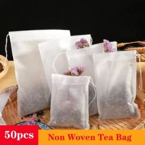 Polocat 50pcs Non Woven Drawstring Tea Bag Sealing Filter Bag Aromatic Herb Supply Tool Rope Seal Tea Bags Filter Paper