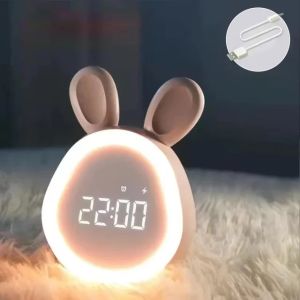 Mini Cartoon Rabbit LED Alarm Clock Night Light for Students Dormitory Digital Display Children Wake Up Light USB Charging2026