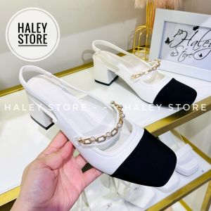 Giày búp bê marry xích ngọc HALEY STORE gót 5cm quai ngang đính xích đá mũi tròn đen tiểu thư công chúa cổ điển vintage