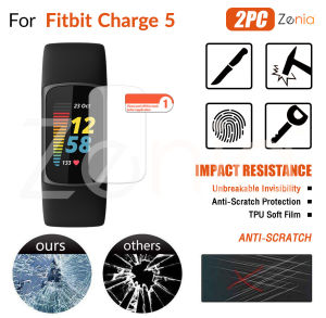 Zenia 2PCS HD Full Screen Curved Edge Full Coverage Protector Film for Fitbit Charge 5 Charge5 Smart Watch Trackers HD 9H Unbreakable Invisibility Invisible TPU Soft Film Protective Film Explosion-proof Anti Scratch Film Accessories