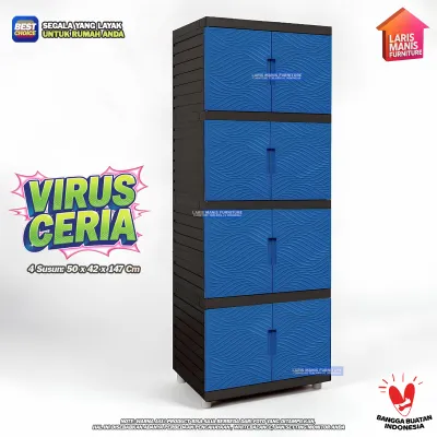 LEMARI PAKAIAN KINGDOM VIRUS LEMARI PINTU 2 SUSUN KABINET LEMARI PLASTIK MINIMALIS - FULL CREAM