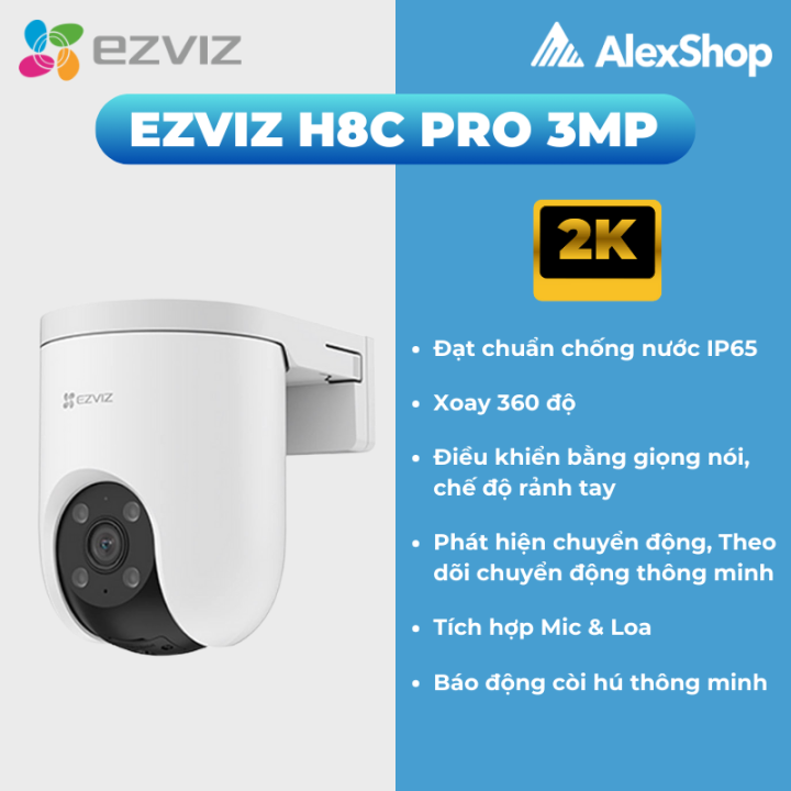 [COMBO-3M] Camera Ezviz H8C Pro 3M 2K + Thẻ 64Gb + HKT , Xoay 360 độ , Đàm thoại 2 chiều Chính hãng