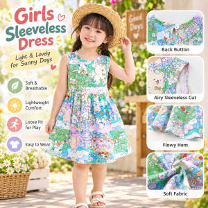 AILEBE Kids Dresses Sleeveless Soft Breathable Lightweight Cotton-Like Loose Fit Easy Wear Pambahay OOTD Pang Gala Birthday Family Gathering School Church Tropical Summer 1-5 Years