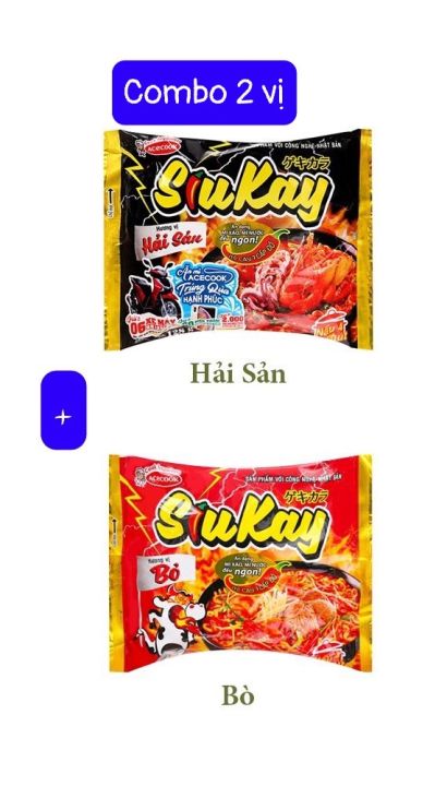 Combo mix 1 gói mì Siêu Kay vị bò + 1 gói mì Siêu Kay vị hải sản ...