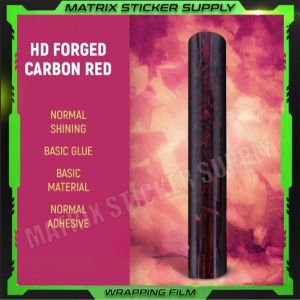 FORGED CARBON FIBER RED STICKER (152CM-Custom)Pelekat Stickers Wrapping Full Body Vinyl Wrap Film Motor Sticker Kilat