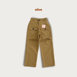 Celana Panjang Cargo Ripped Anak Perempuan Bahan Katun Twill Stretch Model Kulot Cargo Fahion Kekinian Umur 6-15 tahun NomenaKids 4443