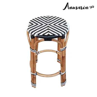 Anusarin สตูลหวาย 65 ซม Stool 03 หวายแท้และหวายPE 65 cm Rattan Stool Genuine Rattan Structure with woven PE Seat - Black&White