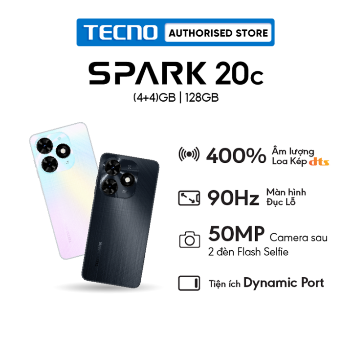 Điện thoại Tecno SPARK 20C - Octa Core - Dynamic Port - 6.56'' Tần số quét 90HZ - Hàng Chính Hãng