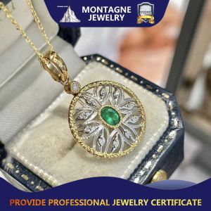 Montagne Jewelry 18k Pure Gold necklace for women Diamond Inset Sun Flower Design Fine Jewellery Natural Green Gem Emerald Pendant Necklace