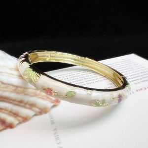 HULEQQI Vòng tay đôi Vòng đeo tay cloisonne Trung Quốc Truyền thống Tráng men Vòng tay nữ Hawaii Trung Quốc Vòng tay hoa mẫu đơn Filigree Quà tặng cho nữ