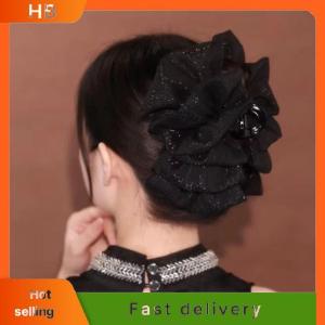 HB Fashion Women Seersucker Clip Black Bowknot Hair Grab Hair Bow Shark Clip Mesh Bubble Grabber Girl Headwear