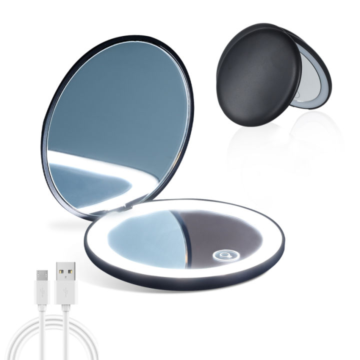 Led Compact Mirror,Rechargeable 1x/10x Magnification Compact Mirror With Light,Dimmable Small Travel Makeup Mirror,Pocket Mirror For Handbag,Purse,Handheld 2-Sided Mirror,Gifts For Girls
