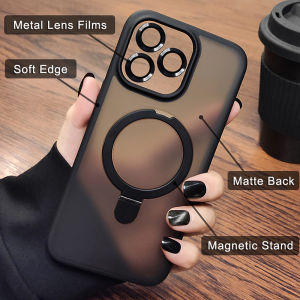 CrashStar MagSafe Magnetic Folding Stand Matte Translucent Shockproof Phone Case For iPhone 17 16 15 14 Pro Max Plus 13 12 Pro Max 11 Wireless Charging Phone Cover Frosted Hard Phone Casing Shell With Invisible Rotatable Holder