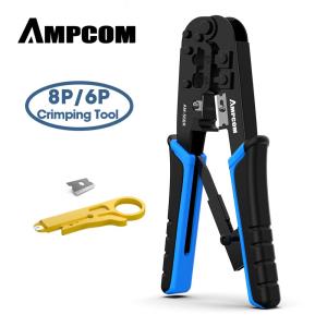 AMPCOM RJ45 Crimper RJ11 RJ45 Crimping Tool Ethernet LAN Network Cable Crimper Cutter Stripper Plier For 6P 8P RJ-11/RJ-12 RJ-45