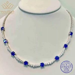WUIHA Vintage 100% 925 Sterling Silver Lab Sapphire High Carbon Diamonds Gemstone Pendant Necklace Cocktail Party Fine Jewelry