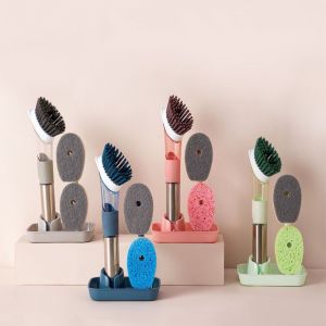 LE VICTORY 3 in 1 Dishwashing Brush Liquid Dispenser Removable Sponge Dish Cleaning Brush Automatic Dispenser Durable Pot Washing Brush Kitchen Use