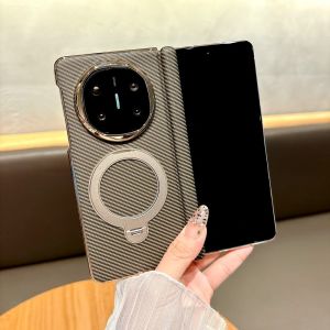 For Huawei Honor Magic V5 Case Hard Carbon fiber Ring Stand Magnetic wireless charging Protective Back Cover For Magic V5 Shell