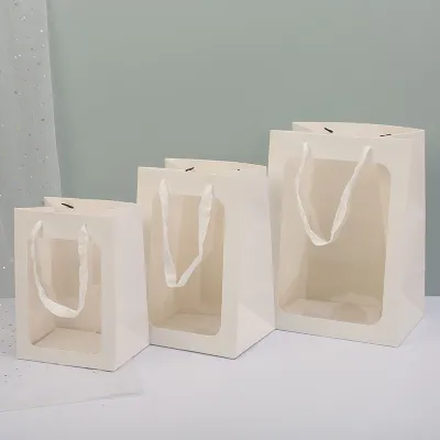 Gift Wrapping Bags Thickened Kraft Paper Bag Gift Bag Reusable Dust Bag Flower Bag Portable Window Bag