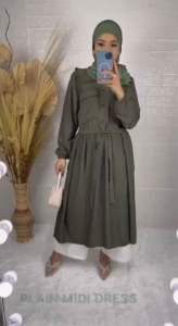 Atasan Muslimah Tunik Wanita Plain Midi Dress Bahan Rayon Twill Ukuran L