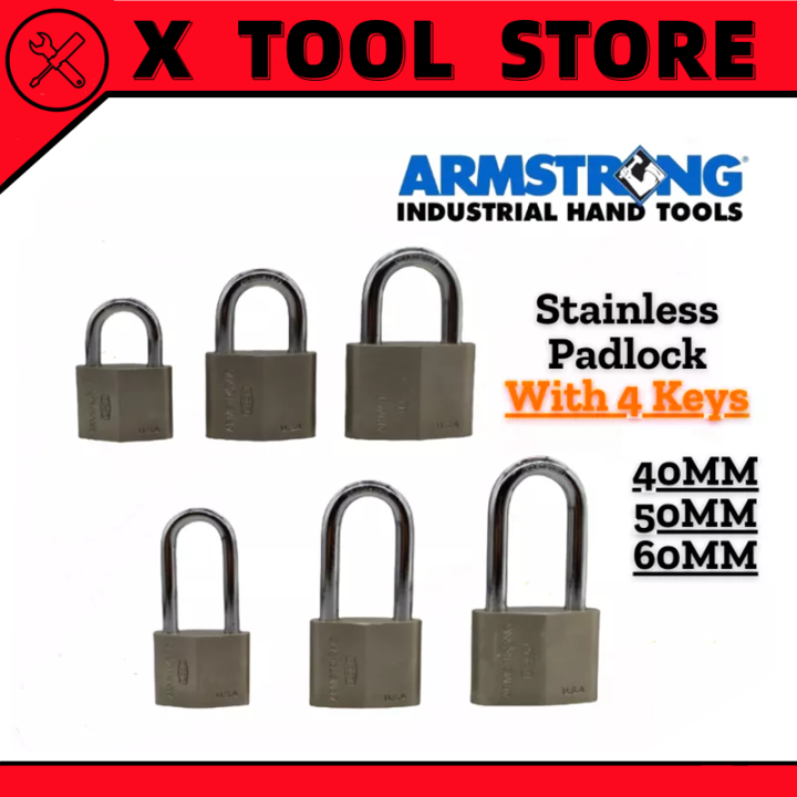 ARMSTRONG Stainless Padlock With 4 Keys Long / Short Shackle Gate Door ...