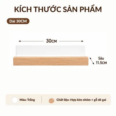 Kệ góc treo tường nhà tắm dán tường không khoan chống nước hợp kim nhôm vân gỗ trắng chịu lực kèm móc lưu trữ 3 size