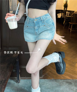 Plus Size Waist 25-40 Korean Denim Skort Skirts Mini Warp Hip A-Line Skirts for Women