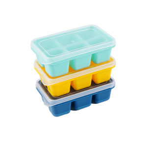3-in-1 6 Grid Square Silicone Mold with Lid 6 Even Ice Cube Tray Set Ice Cube Tray Ice Maker