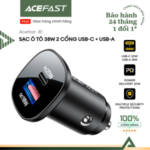 Tẩu sạc ô tô ACEFAST B1 công suất 38W 2 cổng: 1 USB-C 20W + 1 USB-A 18W hỗ trợ sạc nhanh QC và PD - Hàng chính hãng