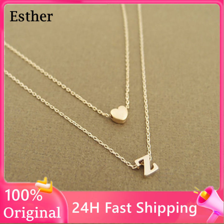 Letter necklace for Women Fine Chain Necklaces Double Layer Peach Heart  Necklace Couple necklace 18k gold pawnable necklace Women Fashion Strand