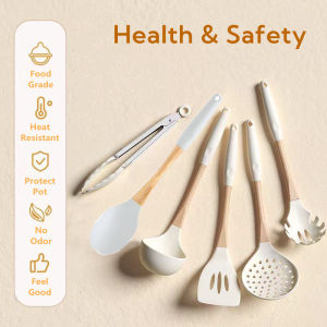 Gaoboos kitchen utensils set nonstick cooking tool Silicone spatula set with rack holder food tong pasta server ladle