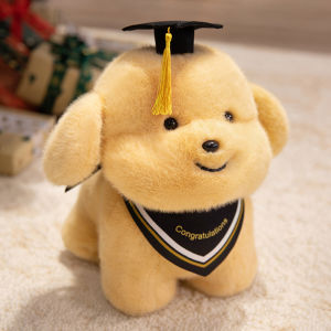 JOJO CASTLE Cartoon Dr. Dog Yellow Fatty Dog Plush Toy Cute Soft Stuffed Animal Bib Puppy Plushies Doll Student Graduation Souvenir Gifts 毕业礼物