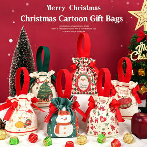 Christmas Gift Bag with Drawstring Kids Party Christmas Eve Apple Canvas Bag Candy Bag Packaging Santa Claus Gift Pouch