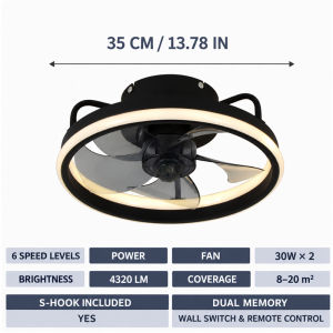 Flush Mount Ceiling Fan with LED Light 6 Speed Adjustable Fan Lamp with Remote Control for Bedroom Living Room Home