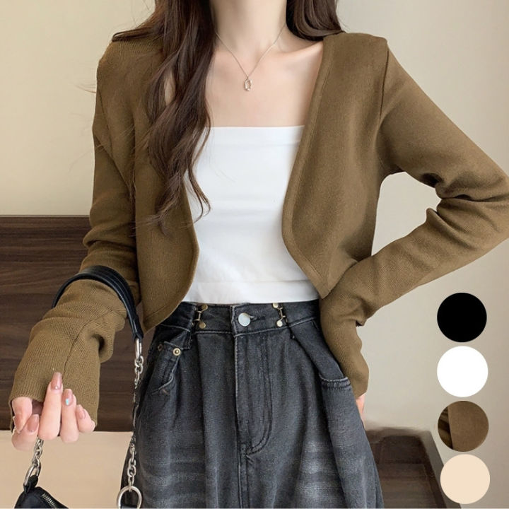 K.Store New Knitted Korean Cardigan for women Long Sleeve jacket blouse  sweater knit crop Top #3583