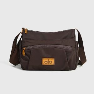 ALO Nylon Crossbody Bag Women Multi Zipper Pockets Square Metal Tag Adjustable Strap Casual Shoulder Sling Bag