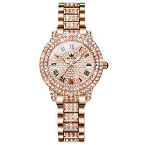 OLEVS 9943 Quartz Women Fashion Watch Gift Round-dial Stainless Steel Watchband Wristwatch