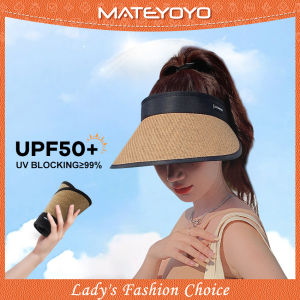 MATEYOYO หมวกกระบังแสงหมวกแก๊ปผู้หญิงหมวกกันแดดถักแบบลำลองหมวกว่างเปล่าพับได้หมวกหมวกป้องกันแสงแดดปีกหมวกชายทะเลใหญ่หมวกฟางป้องกันรังสียูวีพร้อมเชือกไนลอนสำหรับท่องเที่ยวกลางแจ้ง
