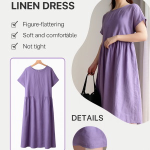 Cotton And Linen Dress Summer New Arrival Japanese Style Artsy Plus Size Loose Organ Pleated Elegant Mid-Sleeve Skirt