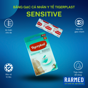 Băng cá nhân co giãn Tigerplast Sensitive siêu dính - Hộp 10 cái 19x72mm