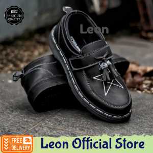 Sepatu Slip On Loafers Bintang Pria Wanita Couple Kulit Sintetic PU Premium Pantofel Slop Docmart Skull Chopper Hitam Kasual Formal Kerja Modern Trendy Menawan