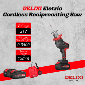 DELIXI 21V Cordless Reciprocating Saw – 15mm Stroke 4.0Ah Power