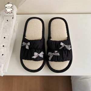 WY-XIXITIAO Indoor shoes Fashion Casual Personality Spring Summer Floor Shoes Bedroom Bowknot Sweat-Absorbing Breathable Cotton Slippers for Women