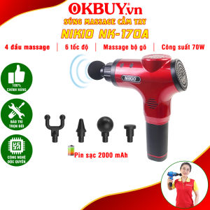 Súng massage cầm tay súng giải cơ máy massage cầm tay máy massage gun Nikio NK-170A - 4 đầu 6 tốc độ - HÀNG CHÍNH HÃNG - NHẬT BẢN - màu đỏ| OKBUY