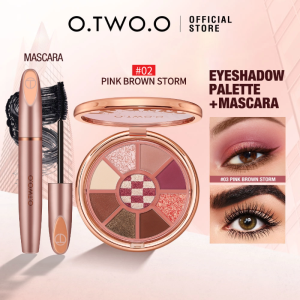 O.TWO.O Black Mascara Waterproof + Eyeshadow Palette High Pigment Long Lasting Shimmer Eye Makeup Set