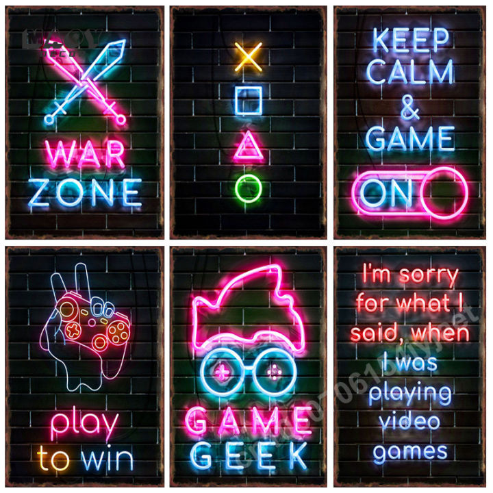 Neon Gamer Trò chơi Kim loại Tin Logo Trang chủ Tường Nghệ thuật Trang ...