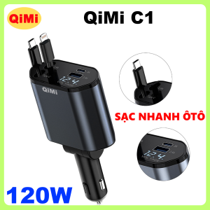 Tẩu Sạc Nhanh Cho Ôtô QiMi C1 - Công Suất 120W Dây Rút Tự Thu Gọn 4 Đầu Sạc Đa Năng An Toàn