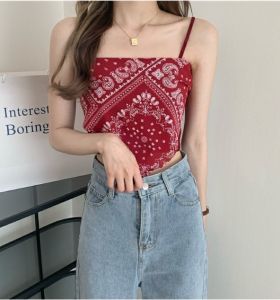 F-3157 เสื้อครอปสายเดี่ยว สายเดี่ยวแฟชั่น แฟชั่นผู้หญิง สายเดี่ยวแนวฮิปฮอป