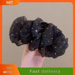 HB Sweet Mesh Tulle Big Bow Hair Claw Clips For Women Elegant Bowknot Ponytail Clip Headdress Accessories Double Sided Shark Clip